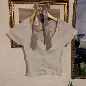 brandy melville button up ribbed crop tee